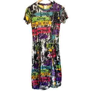 Vintage NYC Womens Y2K Mesh Graffiti Midi Top Size S Club Cyber Art Rave Grunge